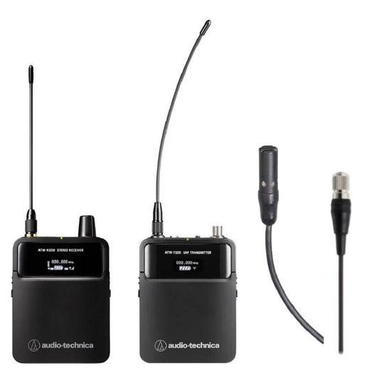 Audio-Technica 3000 Series Portable Beltpack Wireless Receiver ATW-R3250 and Transmitter Atw-T3201 Bundle with Cardioid Lavalier Microphone AT898ch