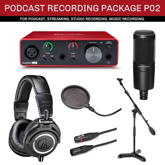 Podcast-Recording-Bundle-Focusrite-Solo-Audio-Technica-AT2020-m50x-Package